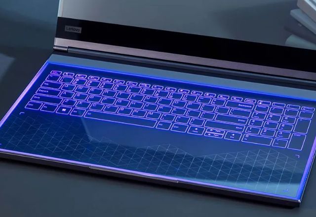 La tastiera non è fisica, ma è integrata nella base del notebook, che funge anche da penna digitale per prendere appunti e disegnare |  Rilevamento/Lenovo